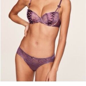 Adore Me Plum Lace Underwire Bra & Bikini Brief Set